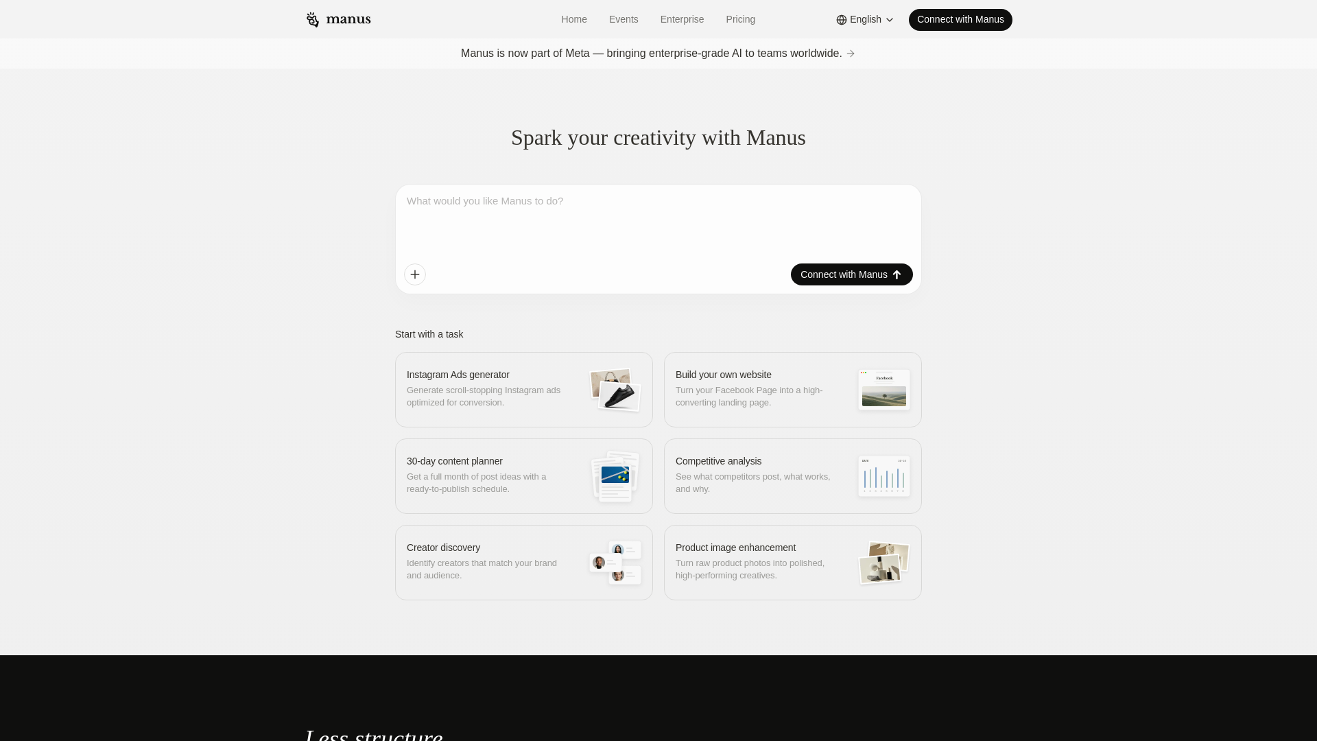 website screenshot of https://manusmeta.ai/
