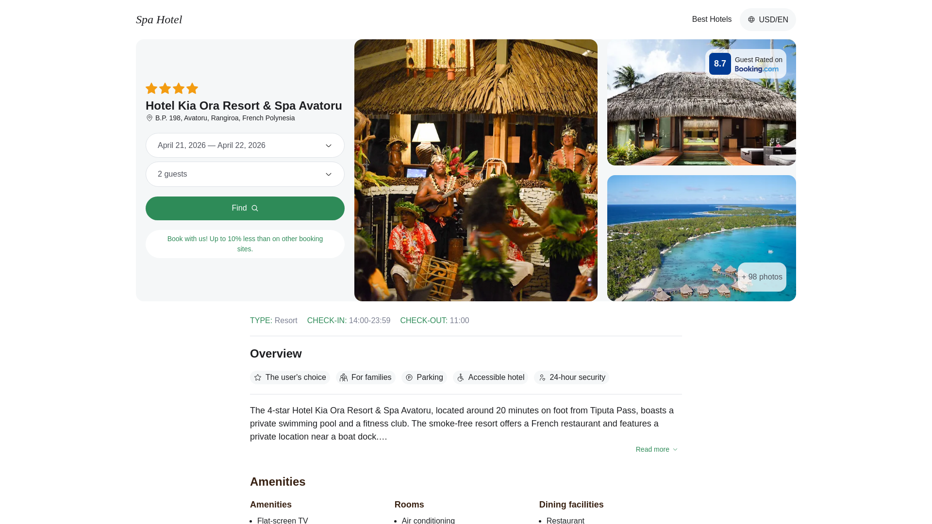 website screenshot of https://kiaora.spahotel.guru