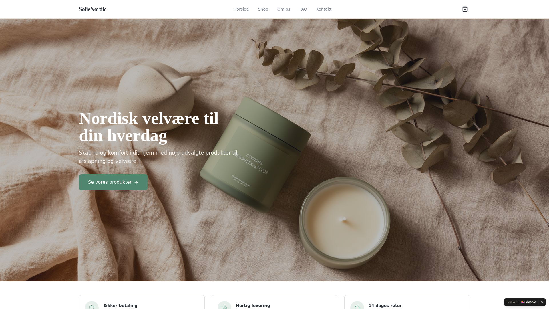 website screenshot of https://nordicsofie.dk/