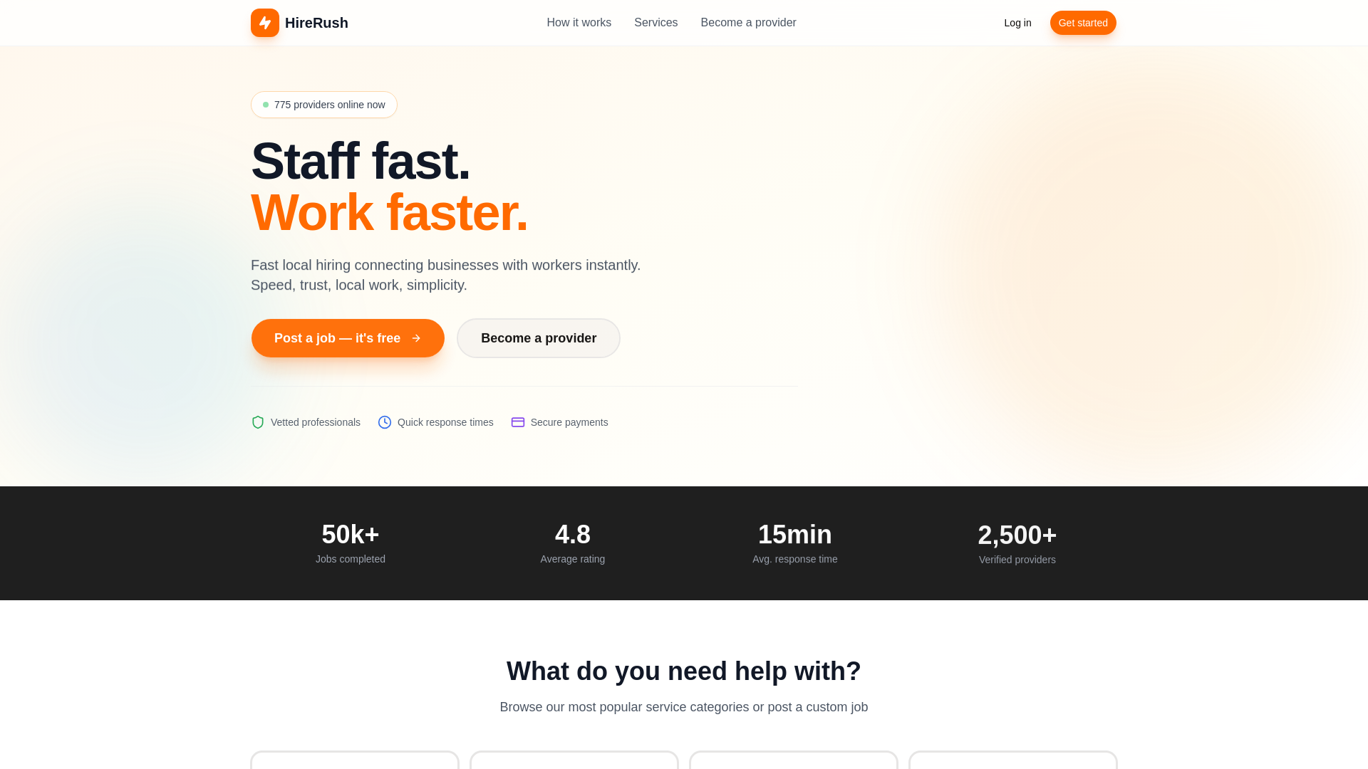 website screenshot of https://hirerush.co.uk/