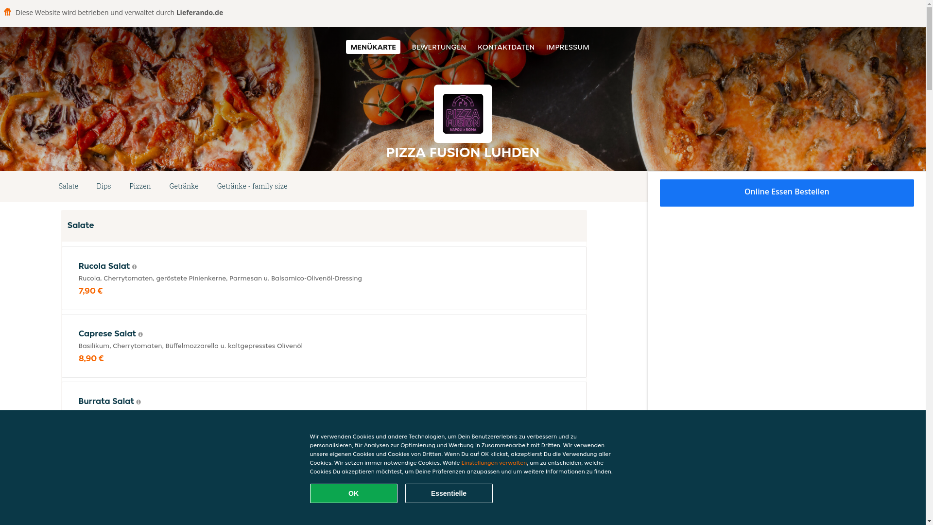 website screenshot of https://pizzafusion-luhden.de/