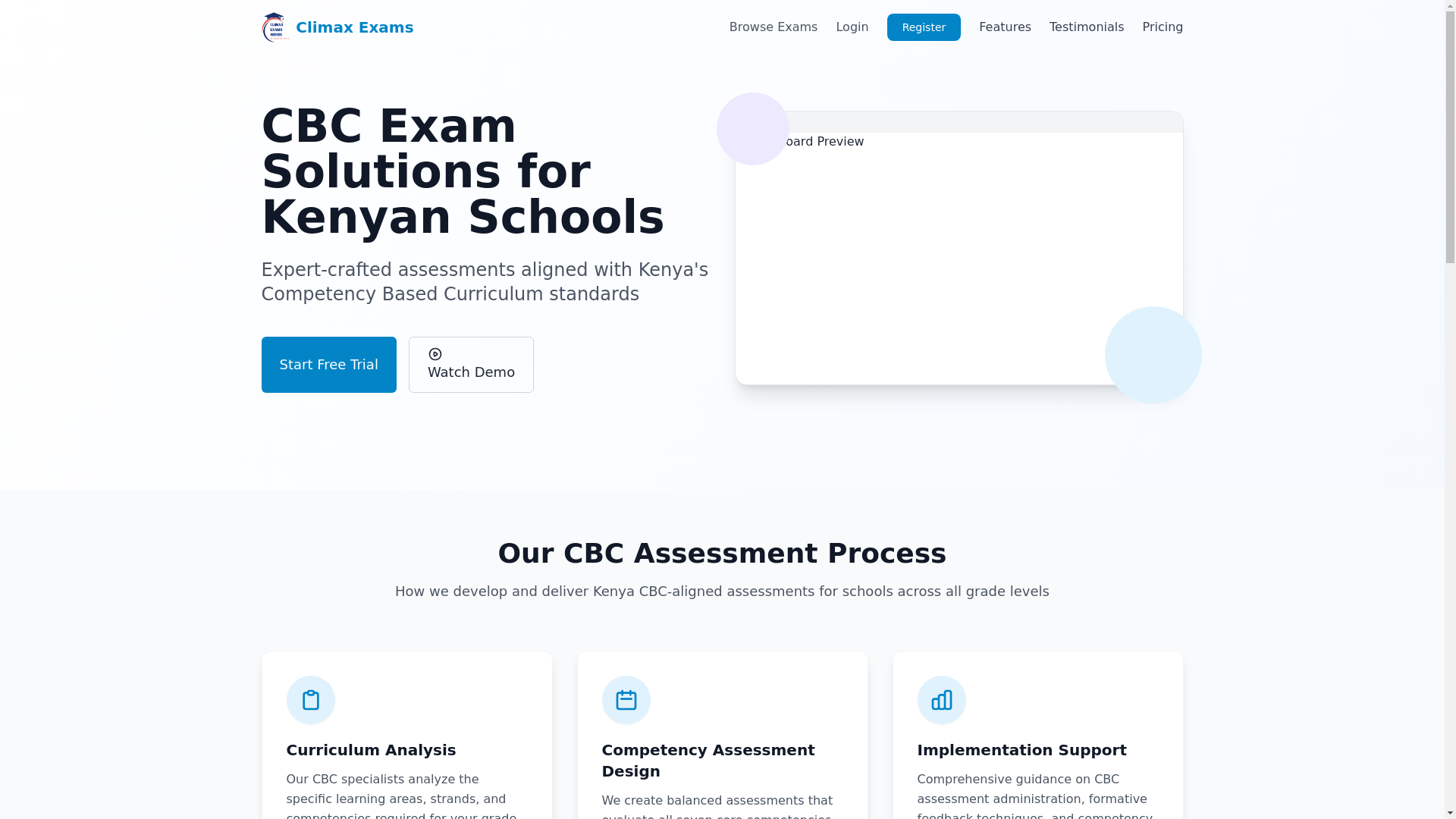 website screenshot of https://climax-exams.pages.dev/