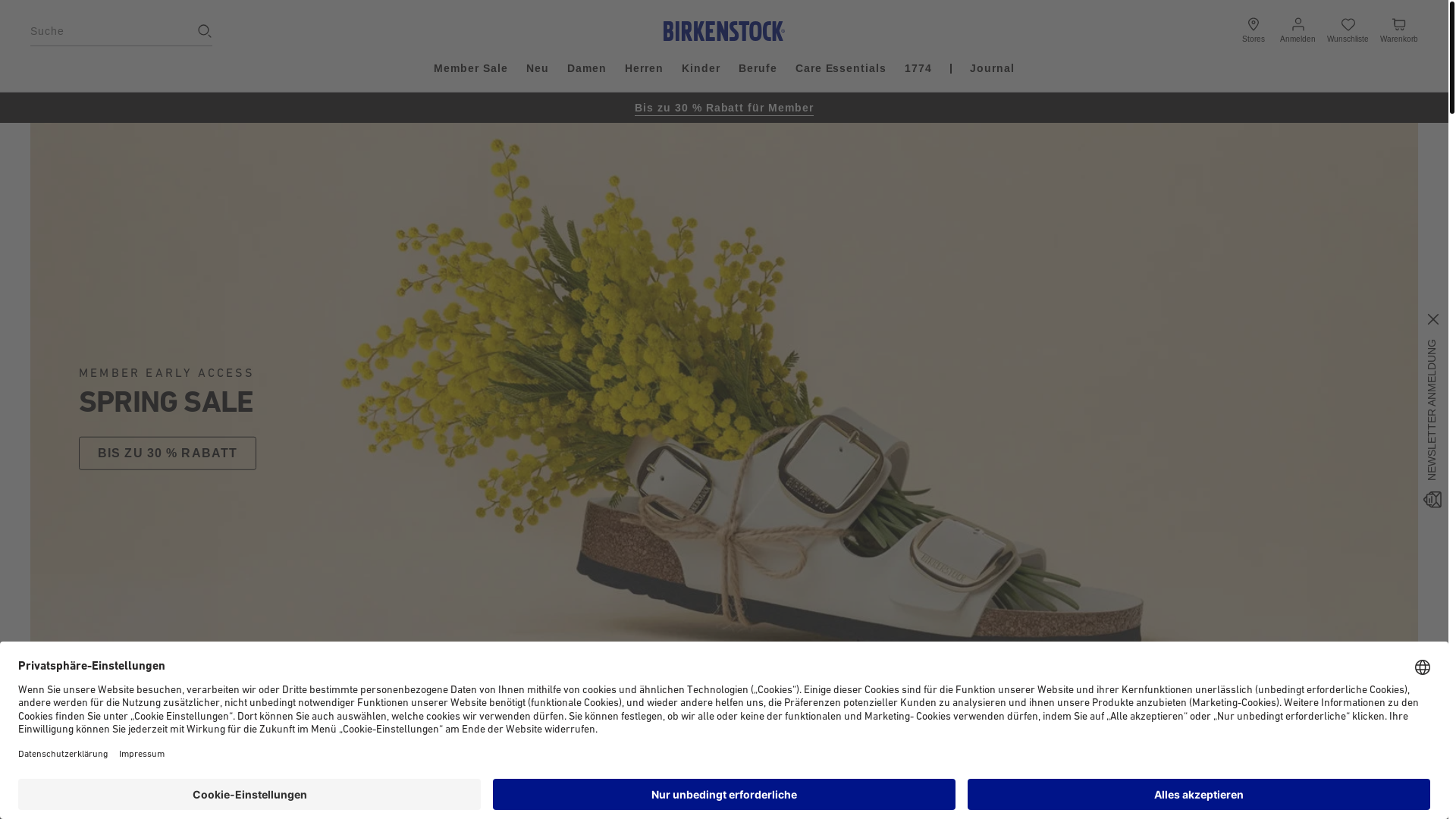 website screenshot of https://www.birkenstock.com/