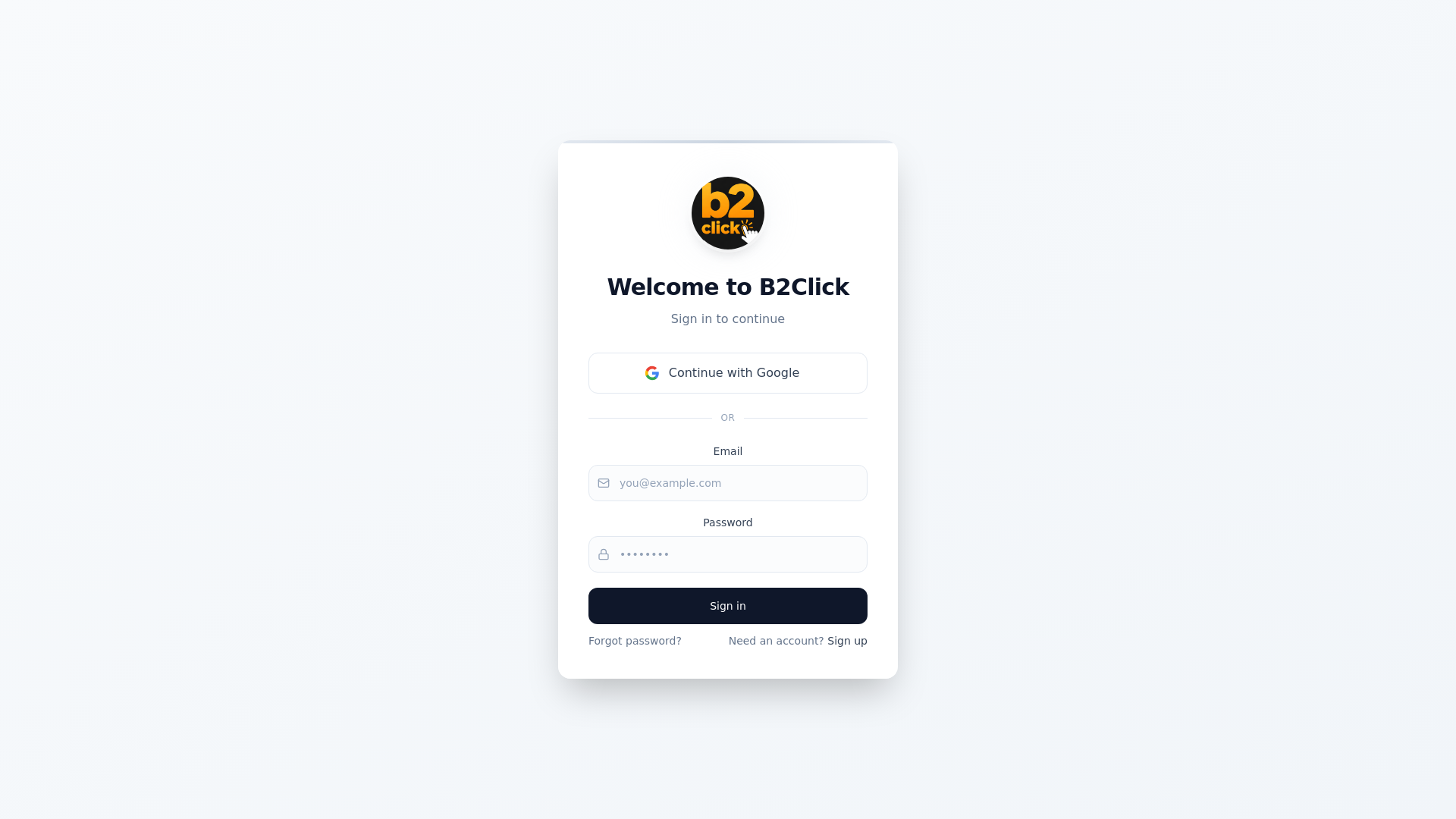 website screenshot of https://b2click.gr/