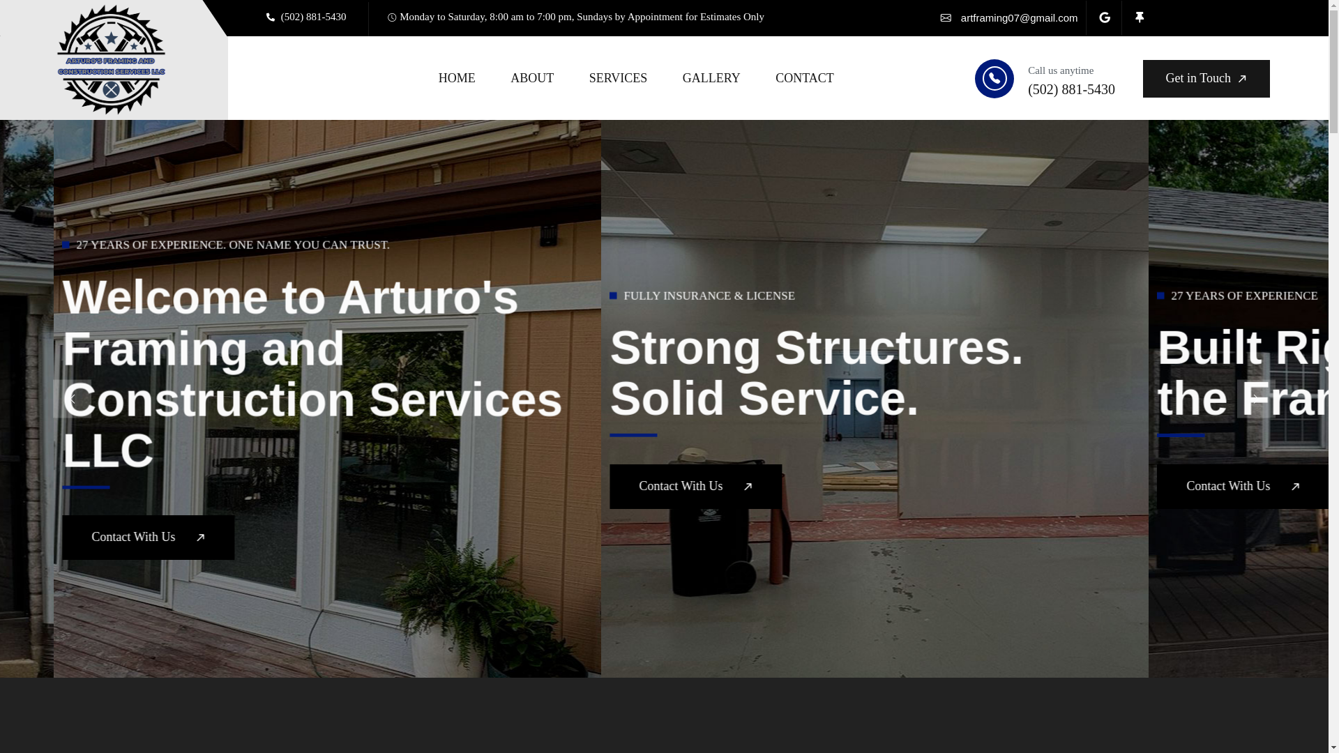 website screenshot of https://arturosframingconstructionllc.com/