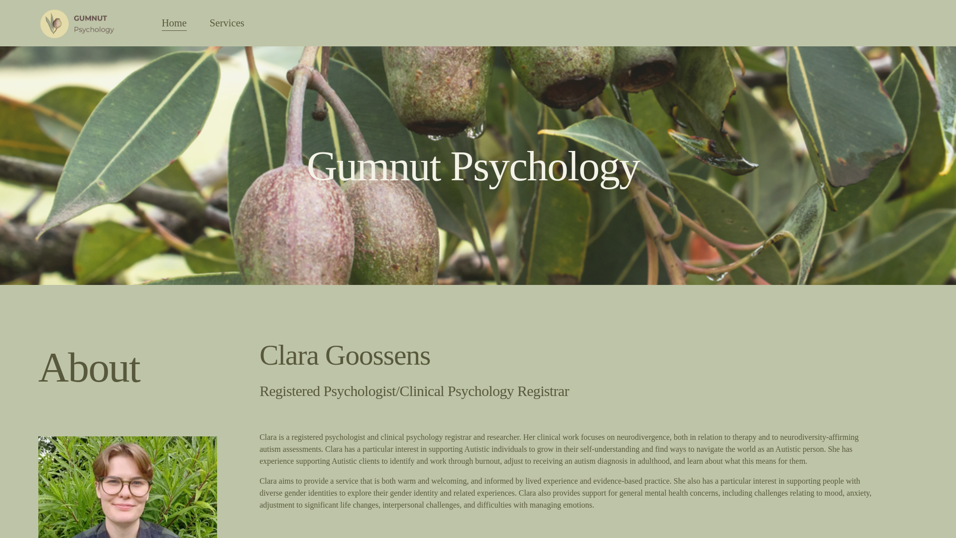 website screenshot of https://gumnutpsychology.com/