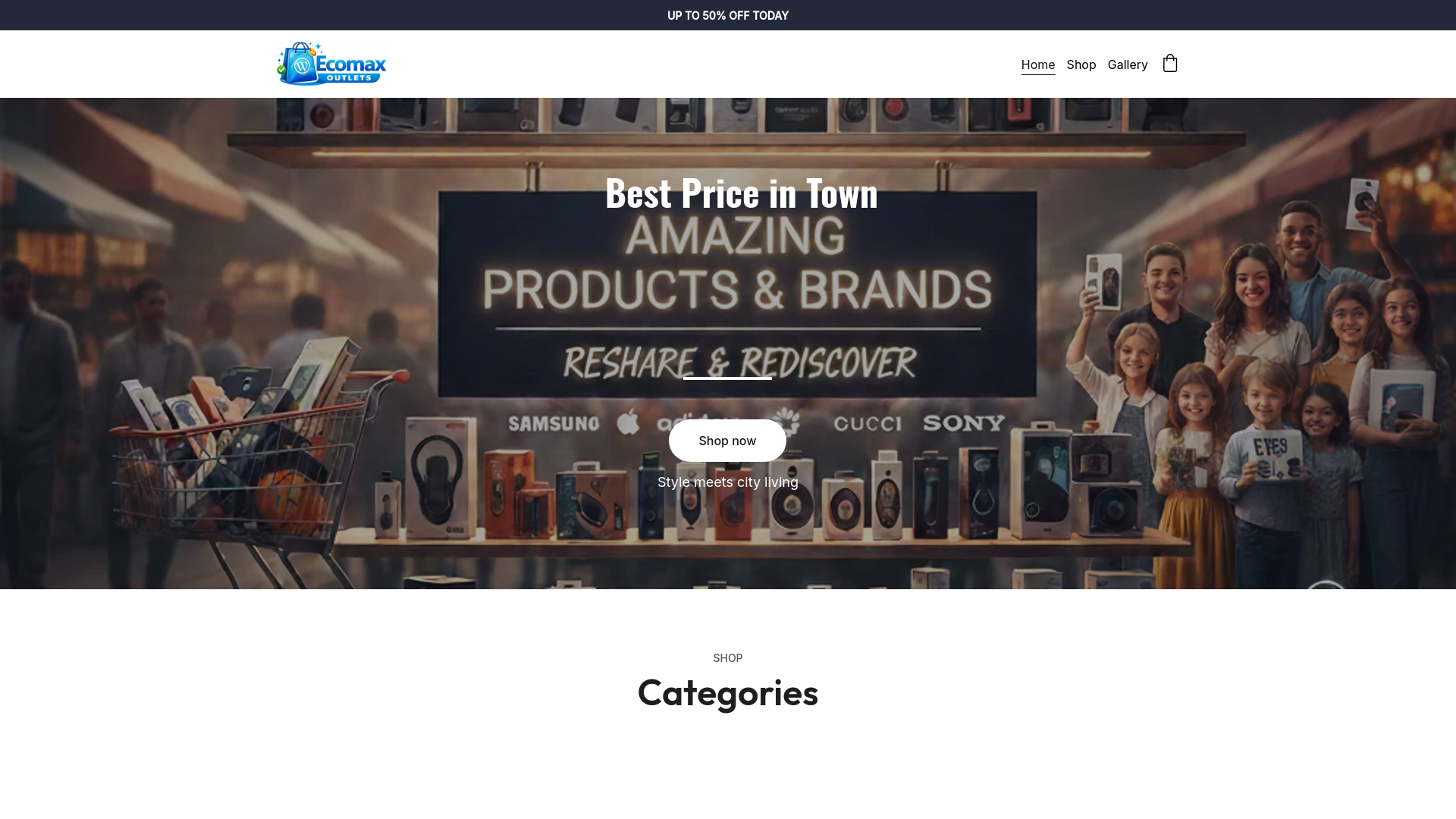 website screenshot of https://ecomaxoutlets.com/