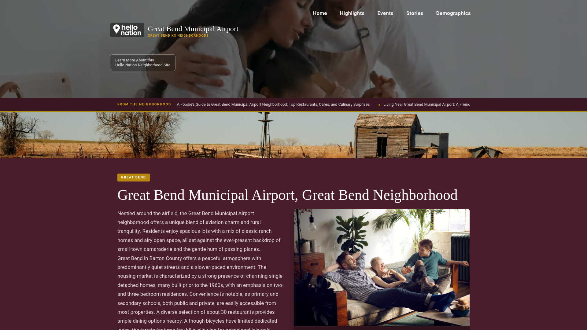 website screenshot of https://greatbendmunicipalairportgreatbendneighborhood.org/