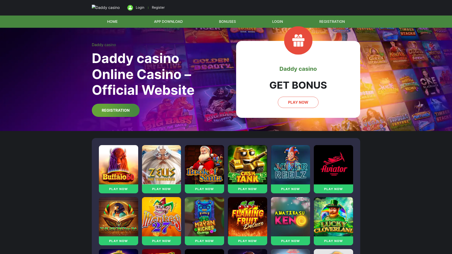 website screenshot of https://daddycasinoregistration.com/