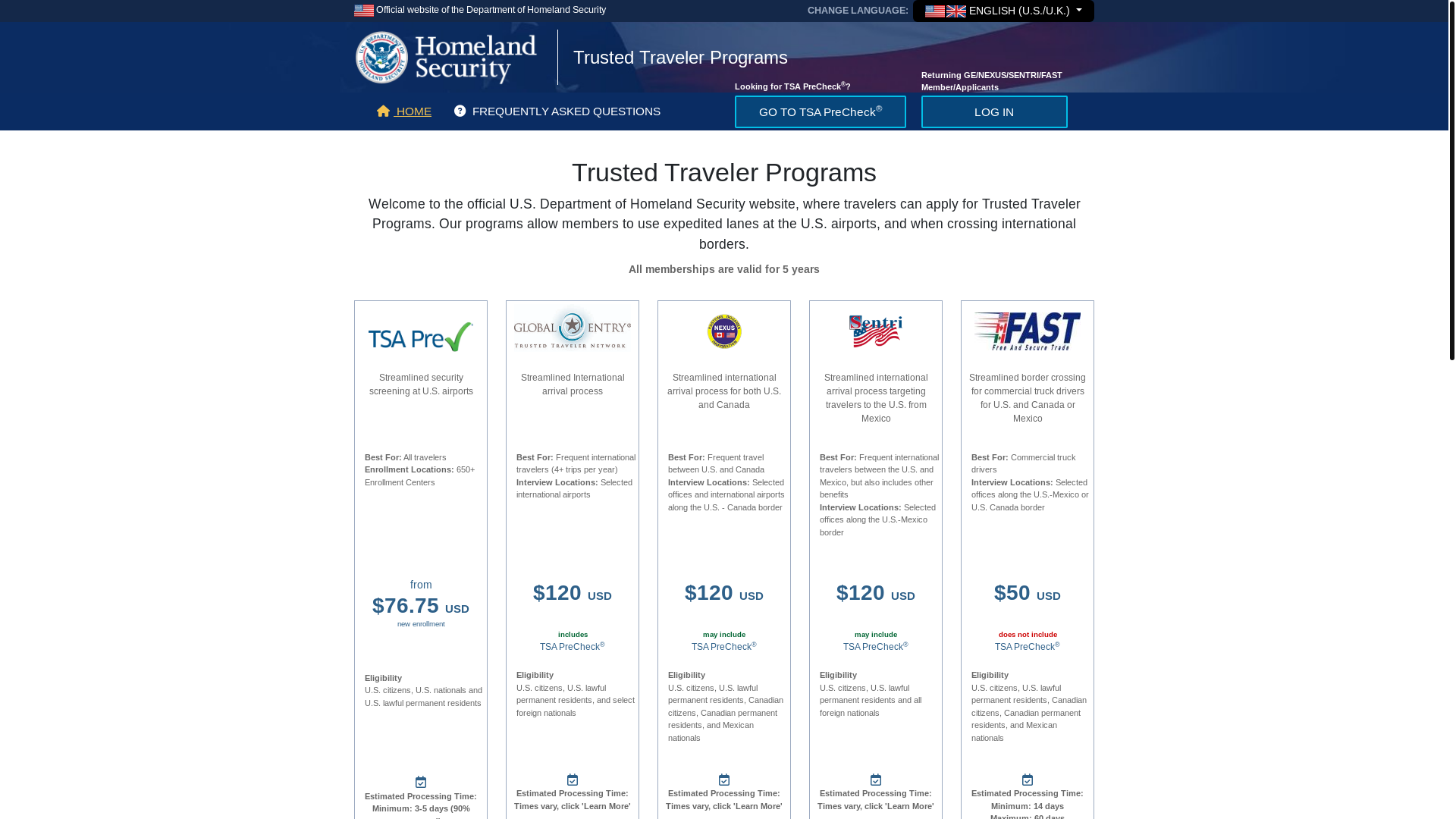 website screenshot of https://ttp.cbp.dhs.gov/