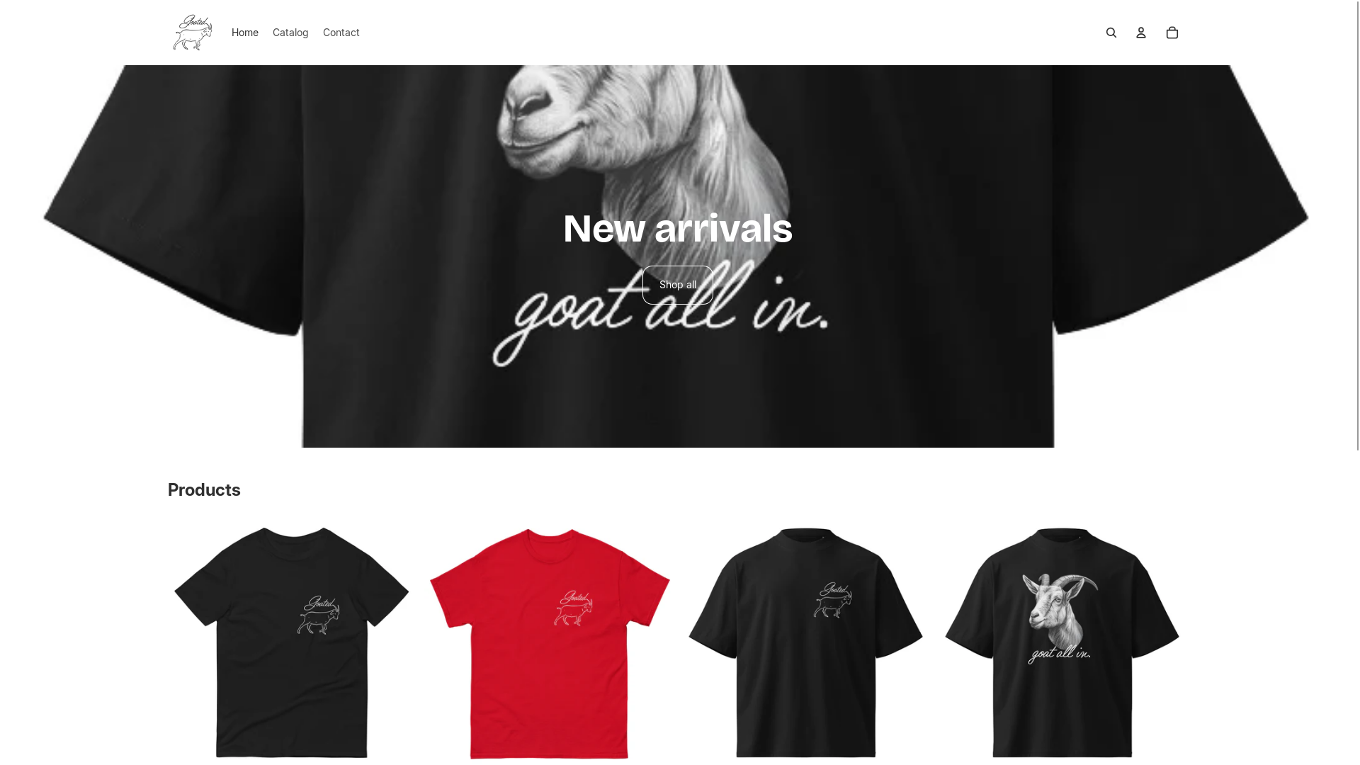 website screenshot of https://goatedapparel.store/