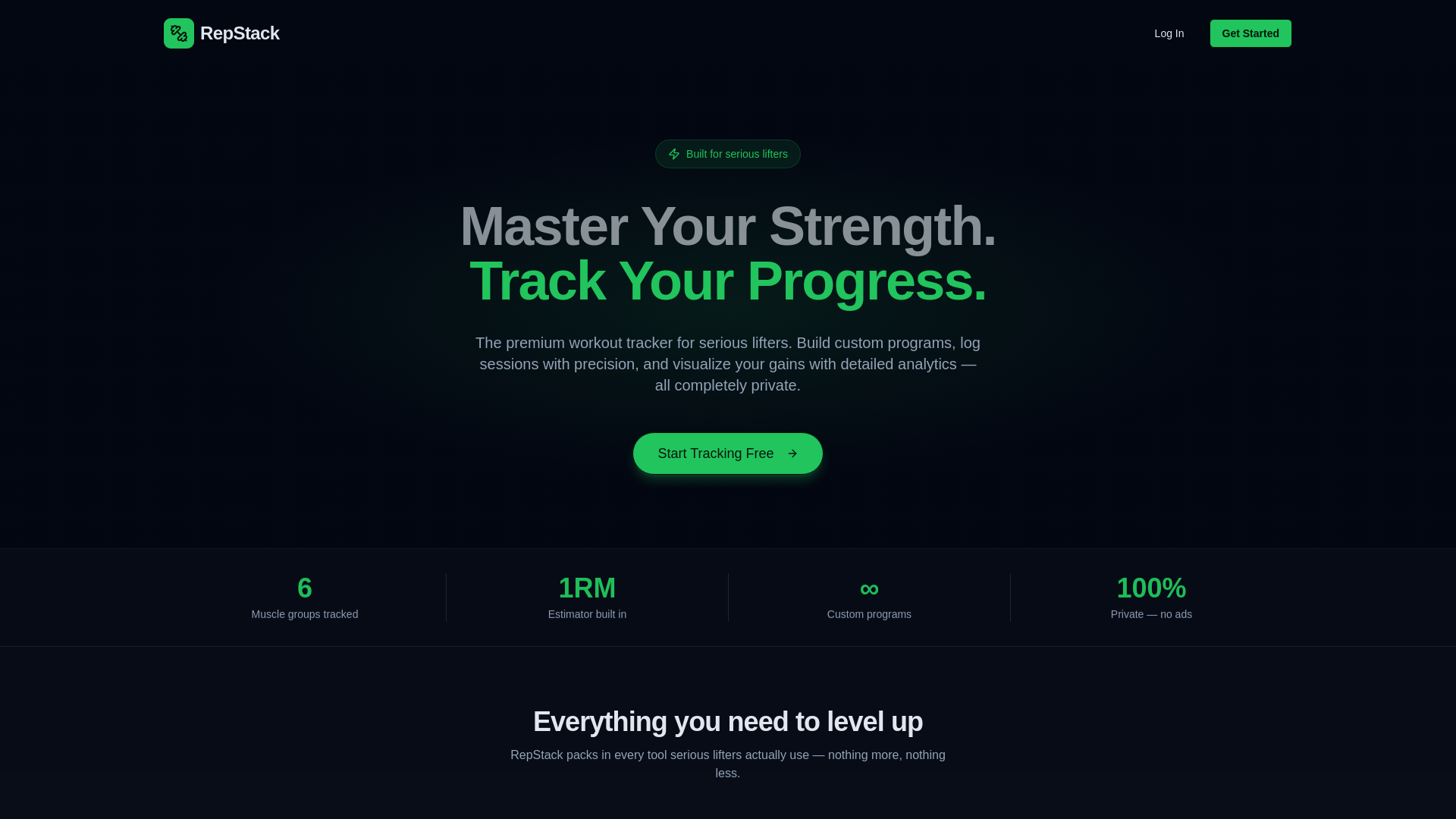 website screenshot of https://repstack.fitness/