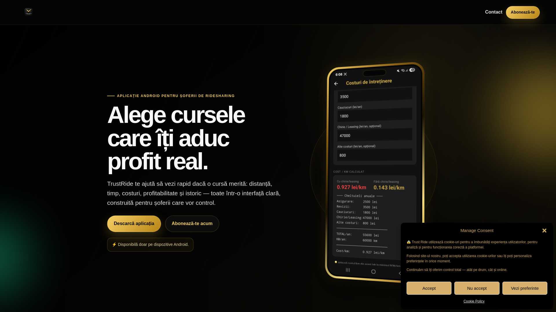 website screenshot of https://trustride.ro/