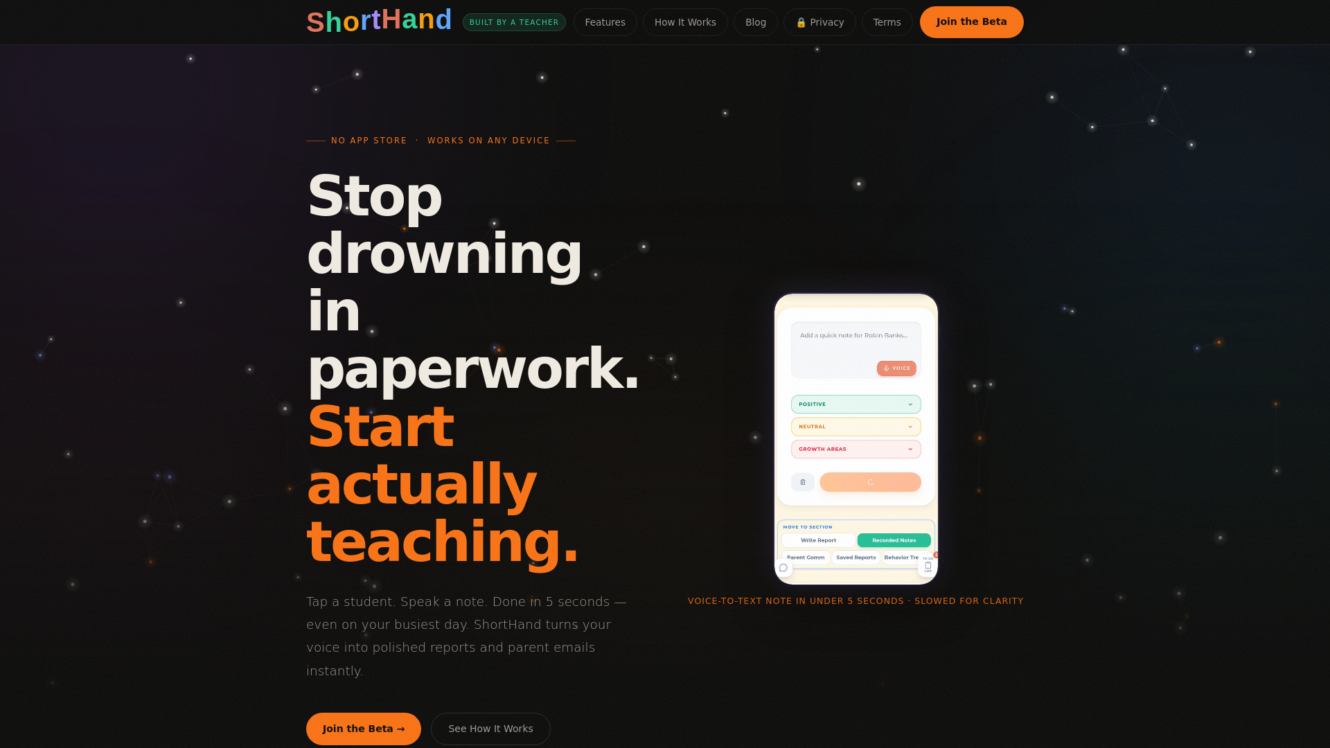 website screenshot of https://getshorthandapp.com