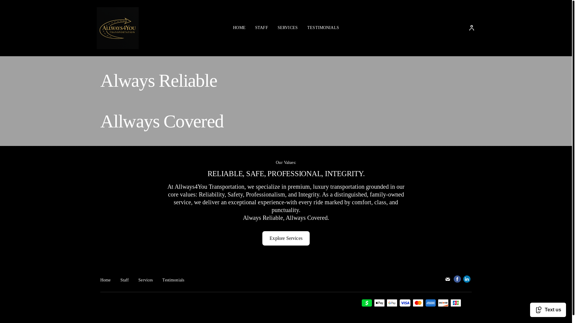 website screenshot of https://allways4youtransportation.com/
