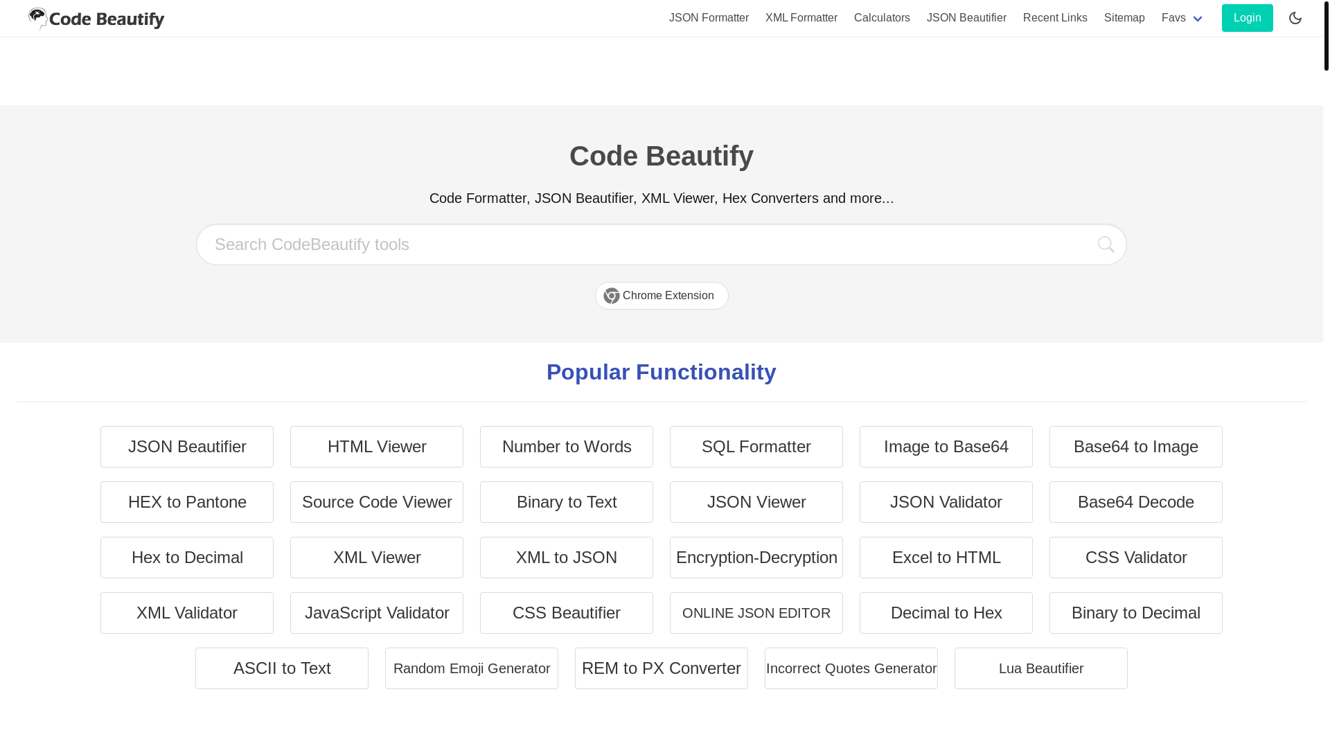 website screenshot of https://codebeautify.org/