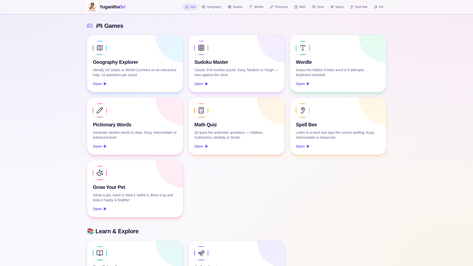 website screenshot of https://yuganithasri.com/