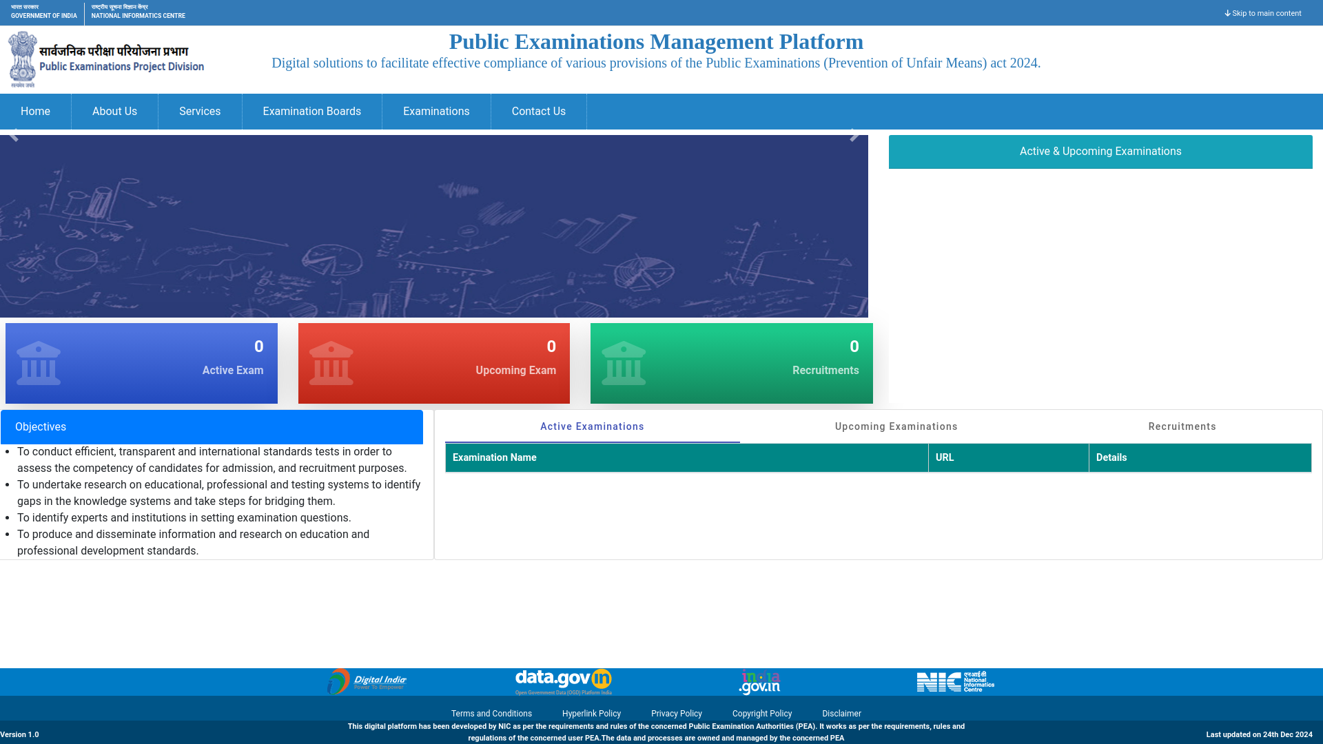 website screenshot of https://examinationservices.nic.in