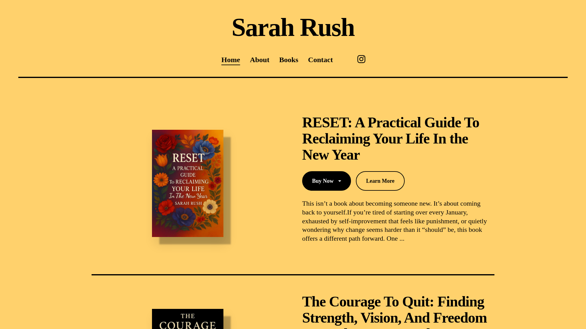website screenshot of https://sarahrushauthor.com/