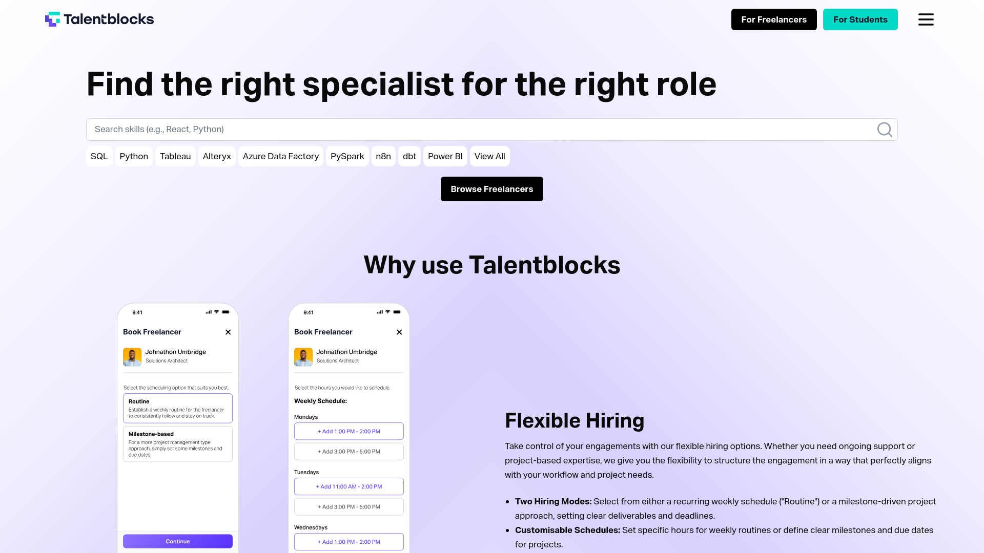 website screenshot of https://preprod.talentblocks.app