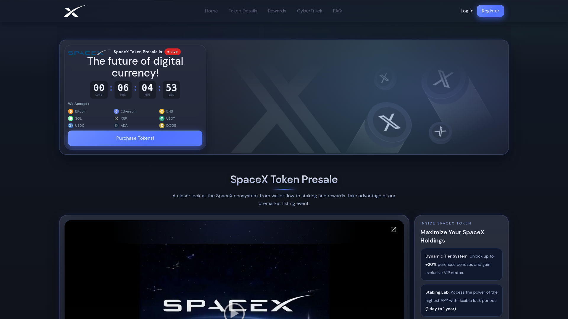 website screenshot of https://spacexaiwallet.com