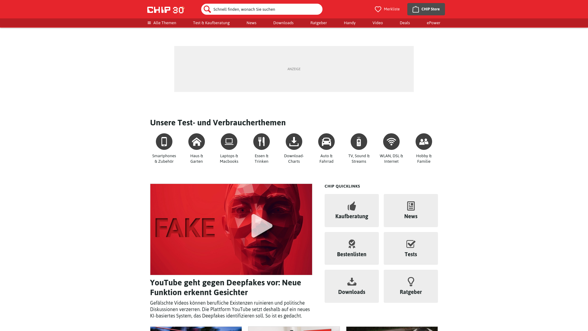 website screenshot of https://www.chip.de