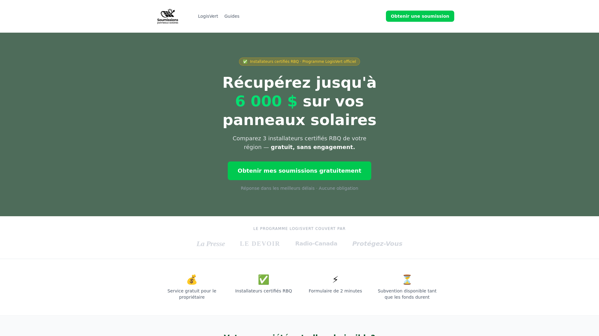 website screenshot of https://soumissionspanneauxsolaires.ca/