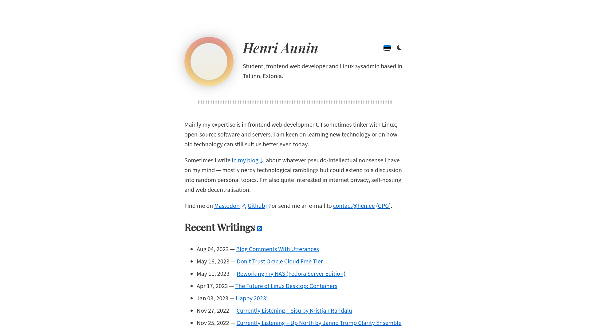 website screenshot of https://hen.pages.dev/
