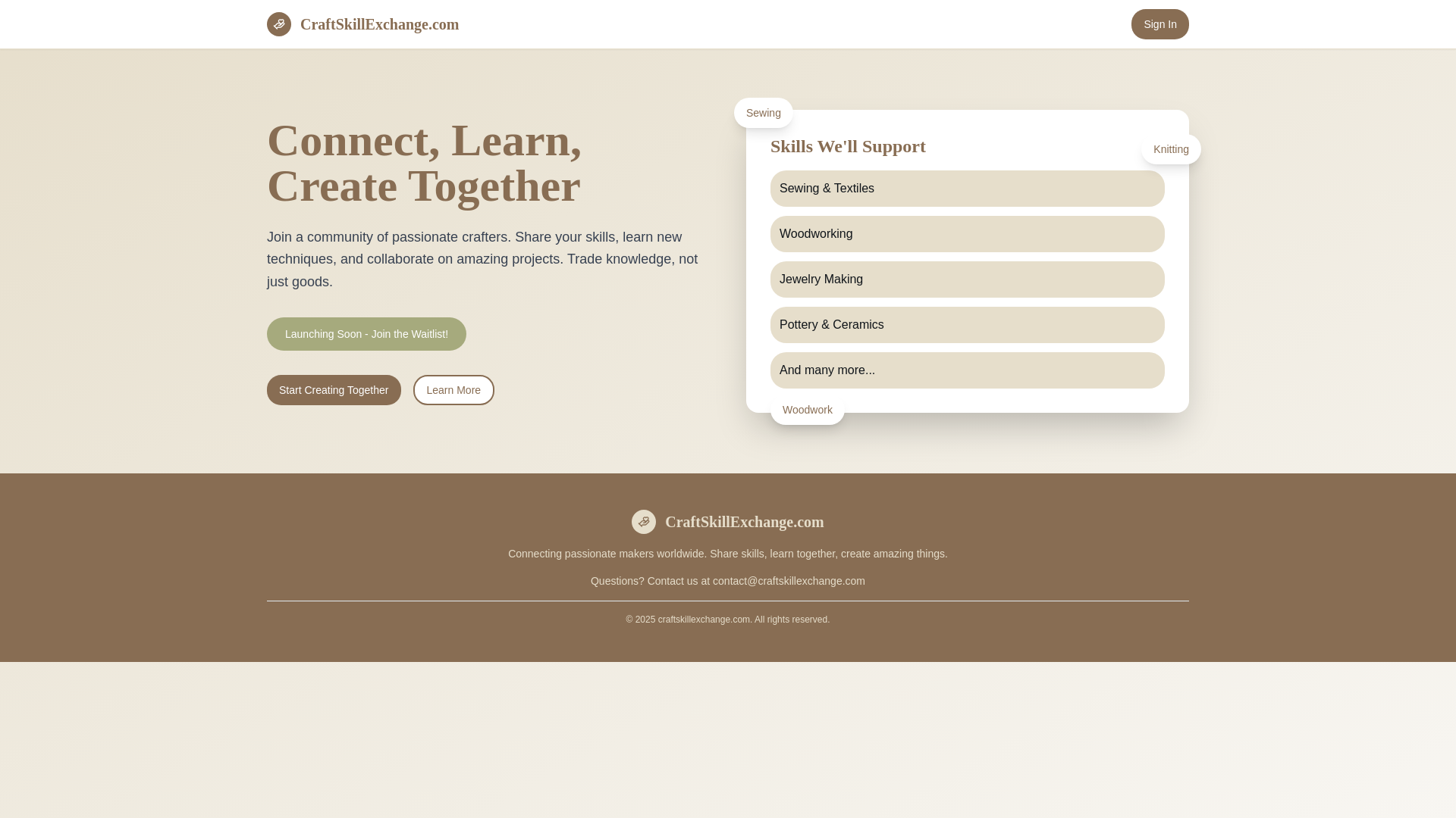 website screenshot of https://craftskillexchange.com/