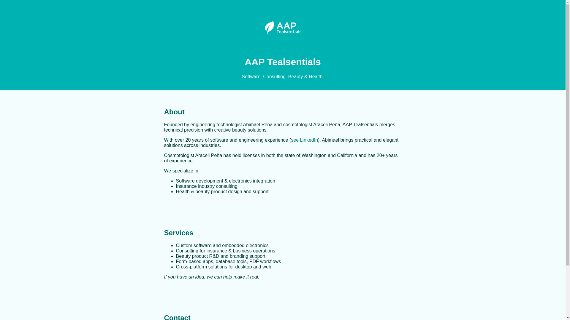 website screenshot of https://aap-tealsentials.com/