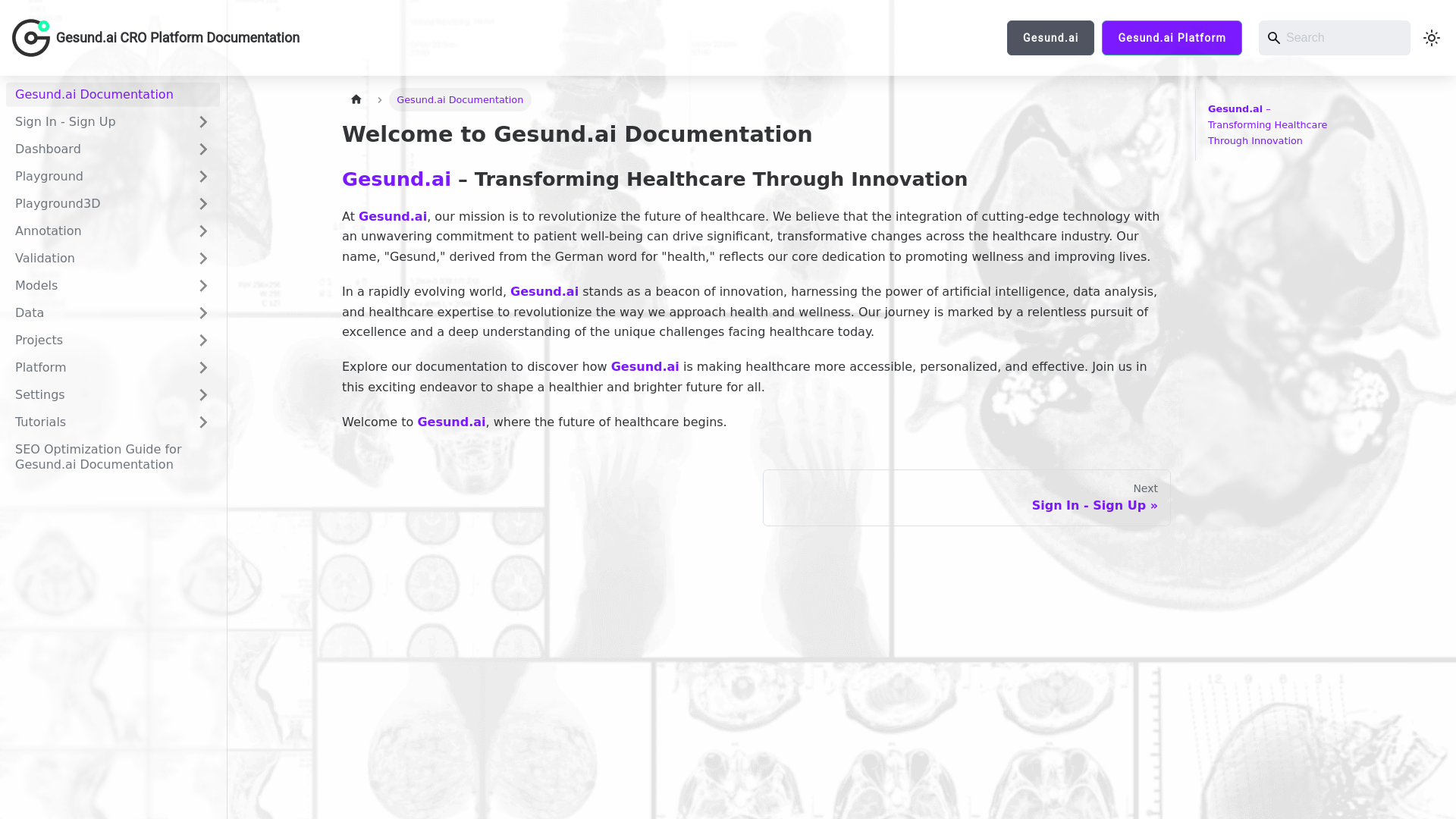 website screenshot of https://gesundai-documentation.pages.dev/