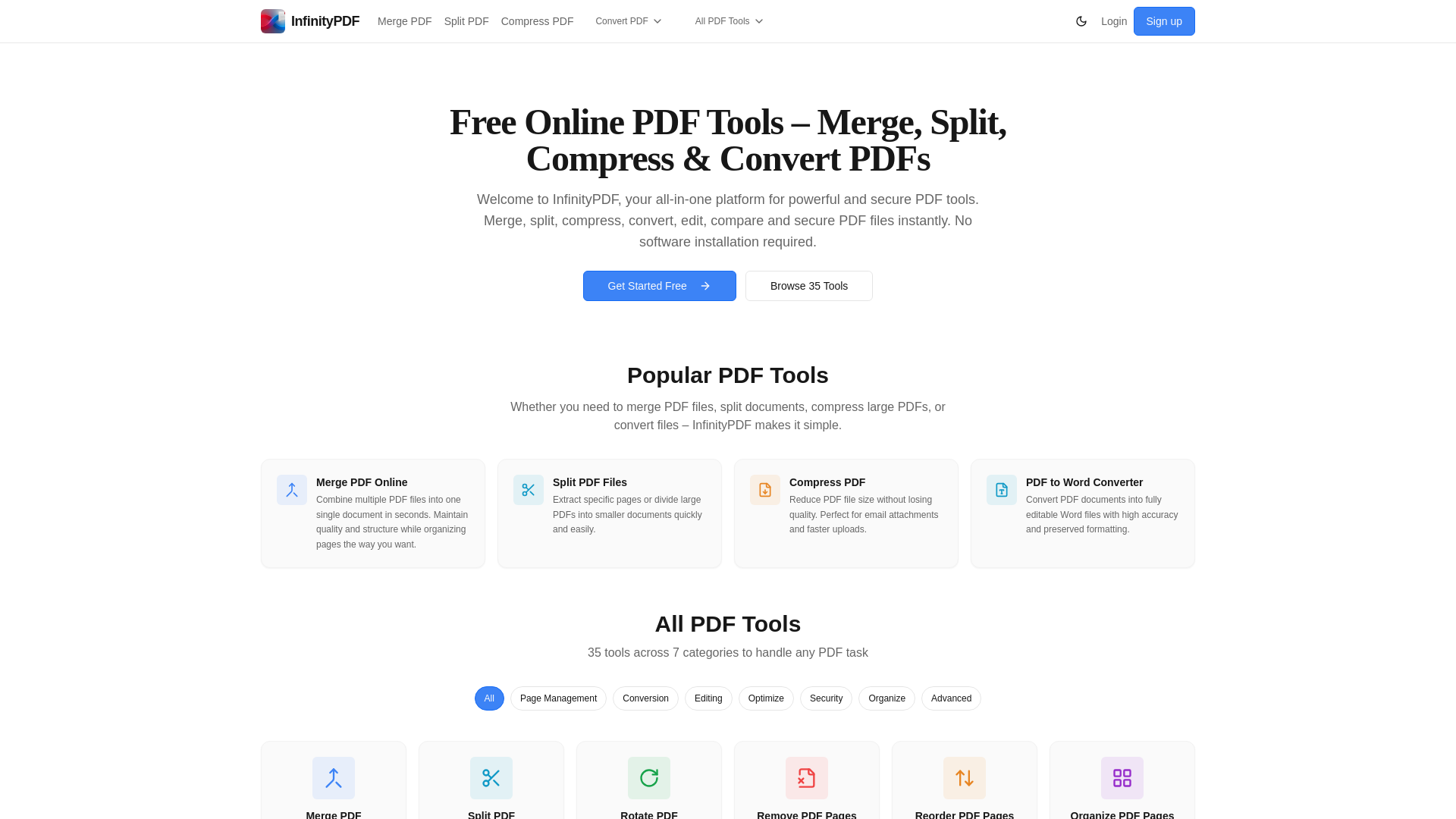 website screenshot of https://infinitypdf.com/