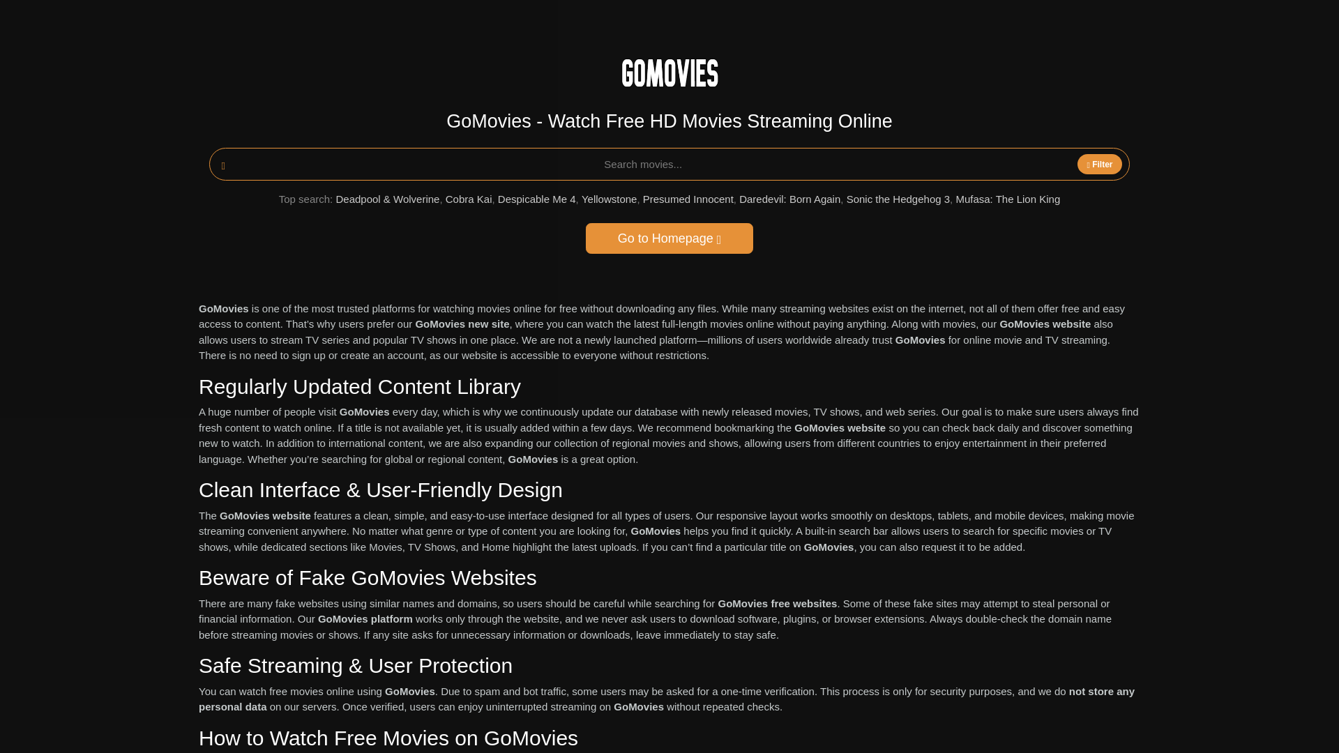 website screenshot of https://gomovies.study/