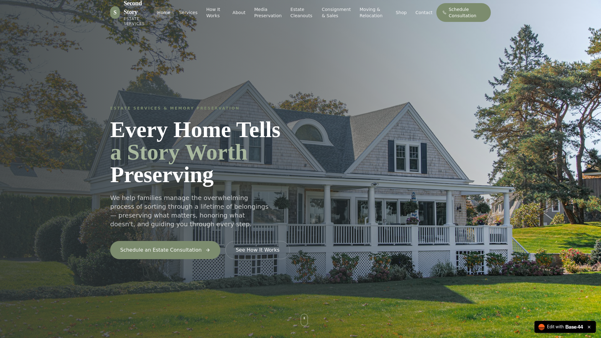 website screenshot of https://secondstoryestateservices.com/
