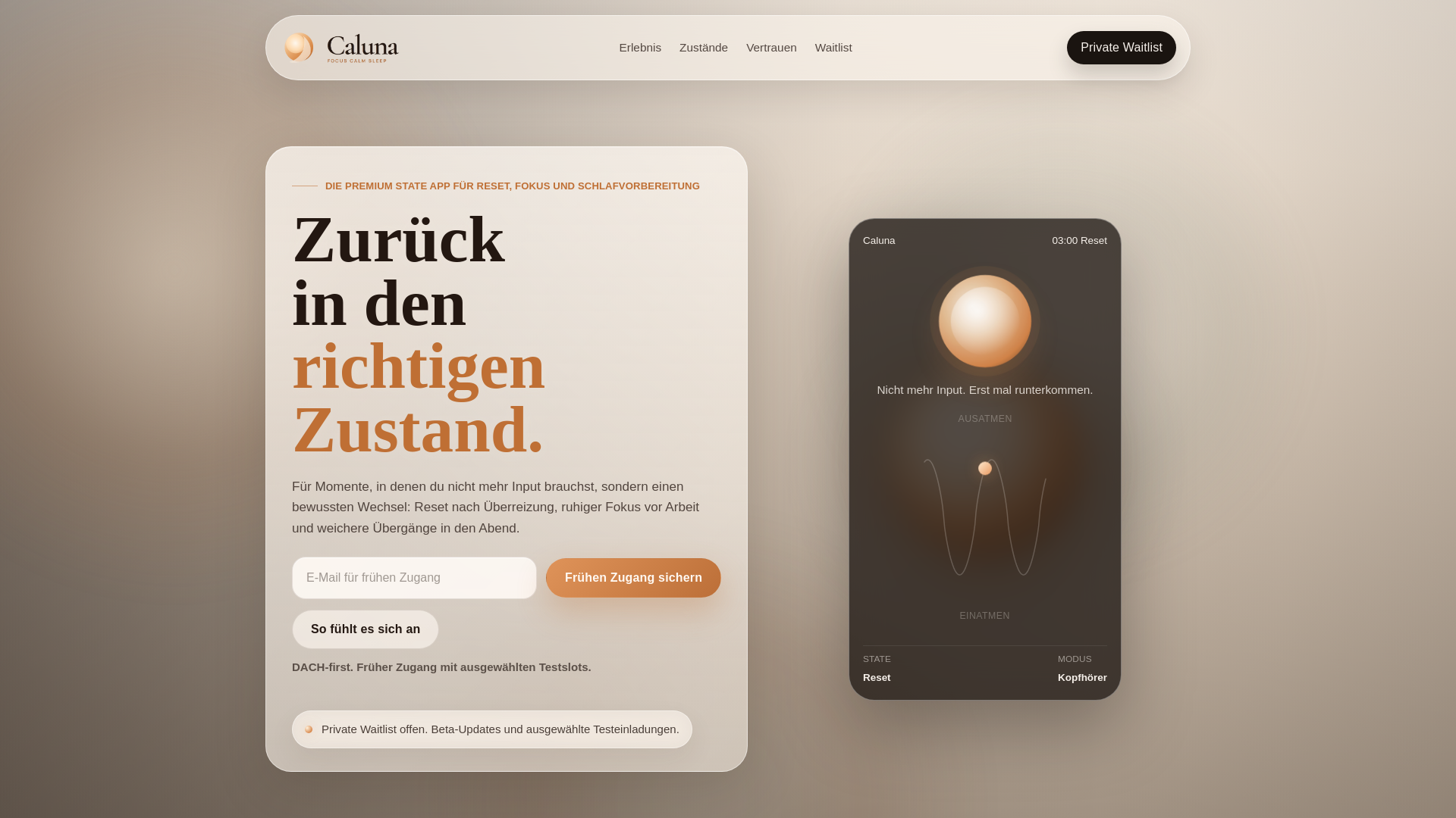 website screenshot of https://getcaluna.app