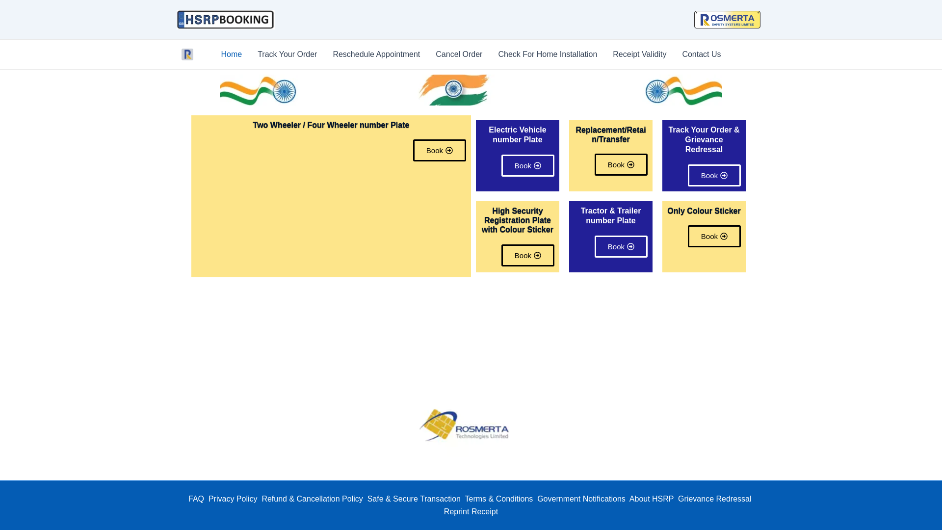 website screenshot of https://bookhsrplates.in/