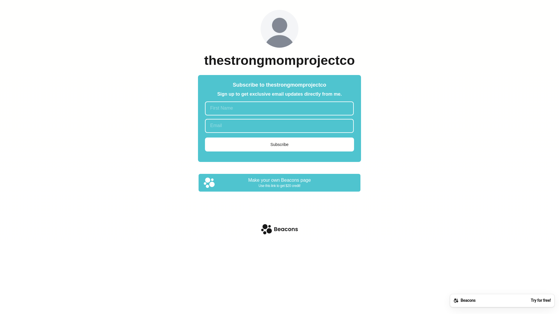 website screenshot of https://thestrongmomprojectco.com/