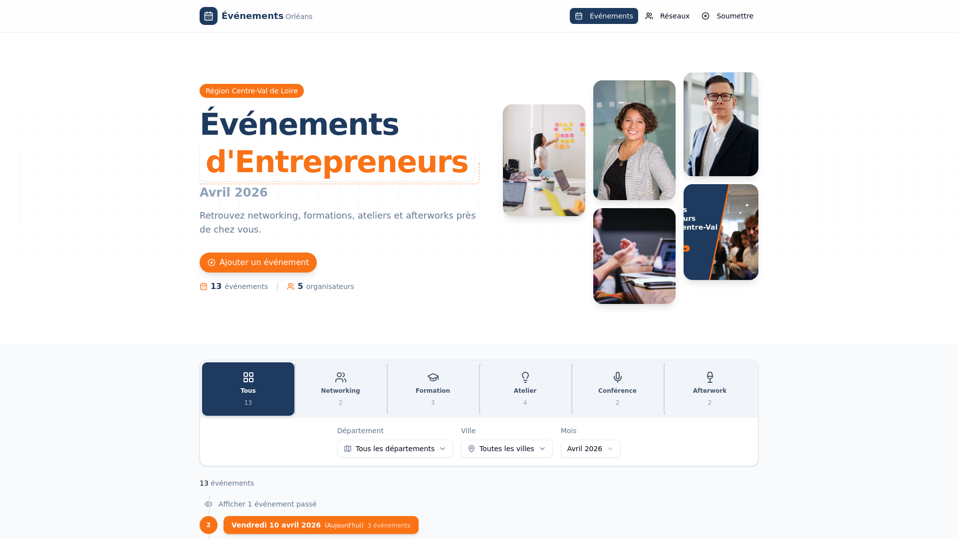 website screenshot of https://evenements-entrepreneurs.fr/