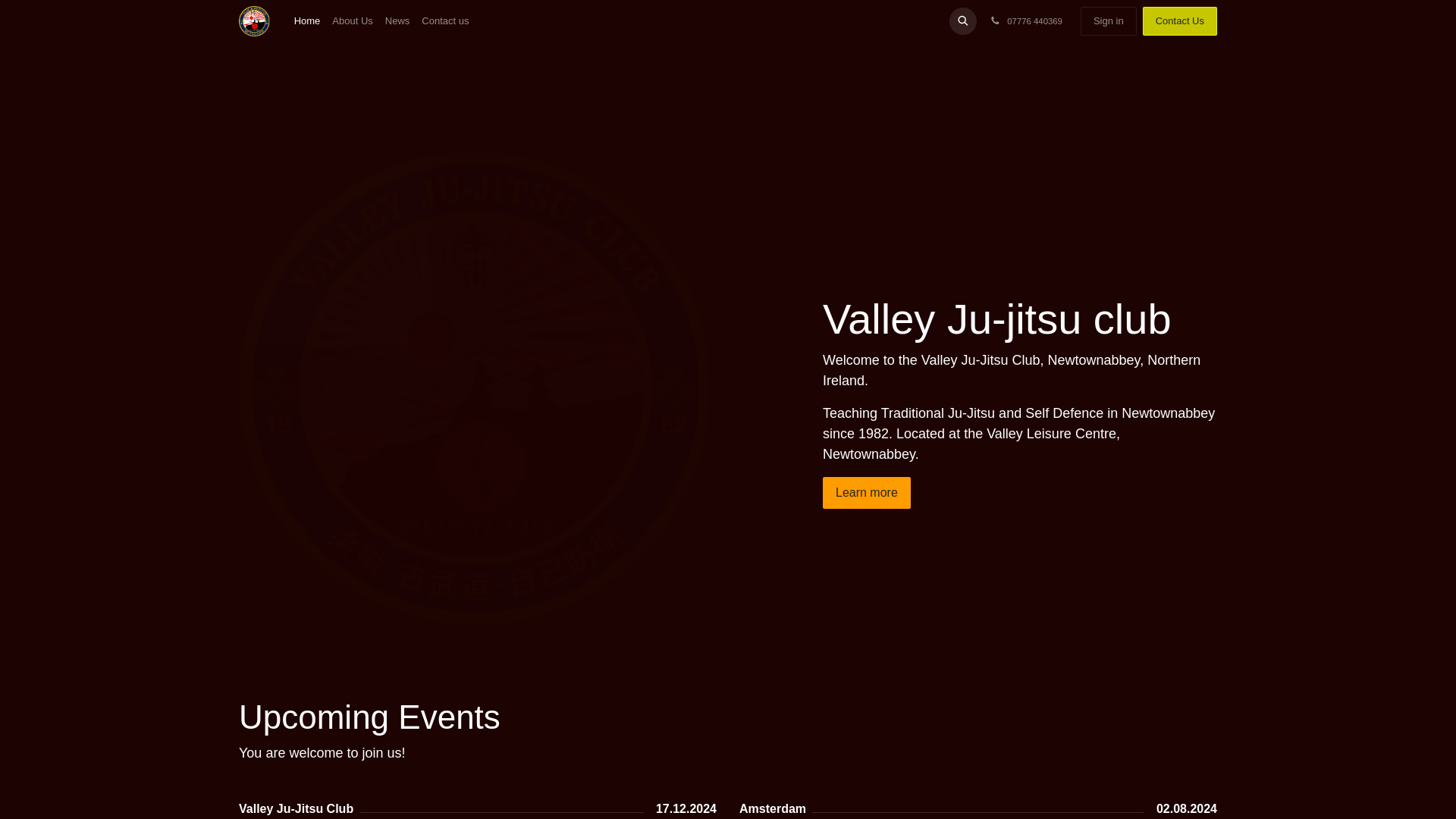 website screenshot of https://valleyjujitsu.co.uk