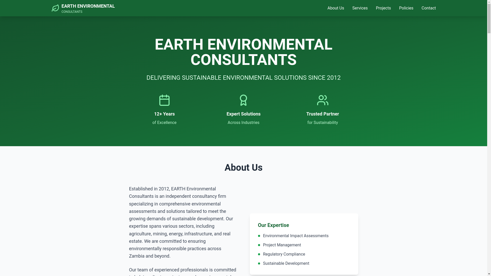 website screenshot of https://earthenvironmental.org/