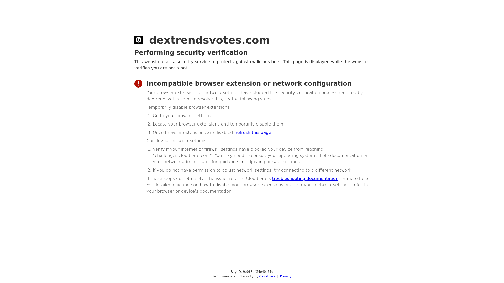 website screenshot of https://dextrendsvotes.com