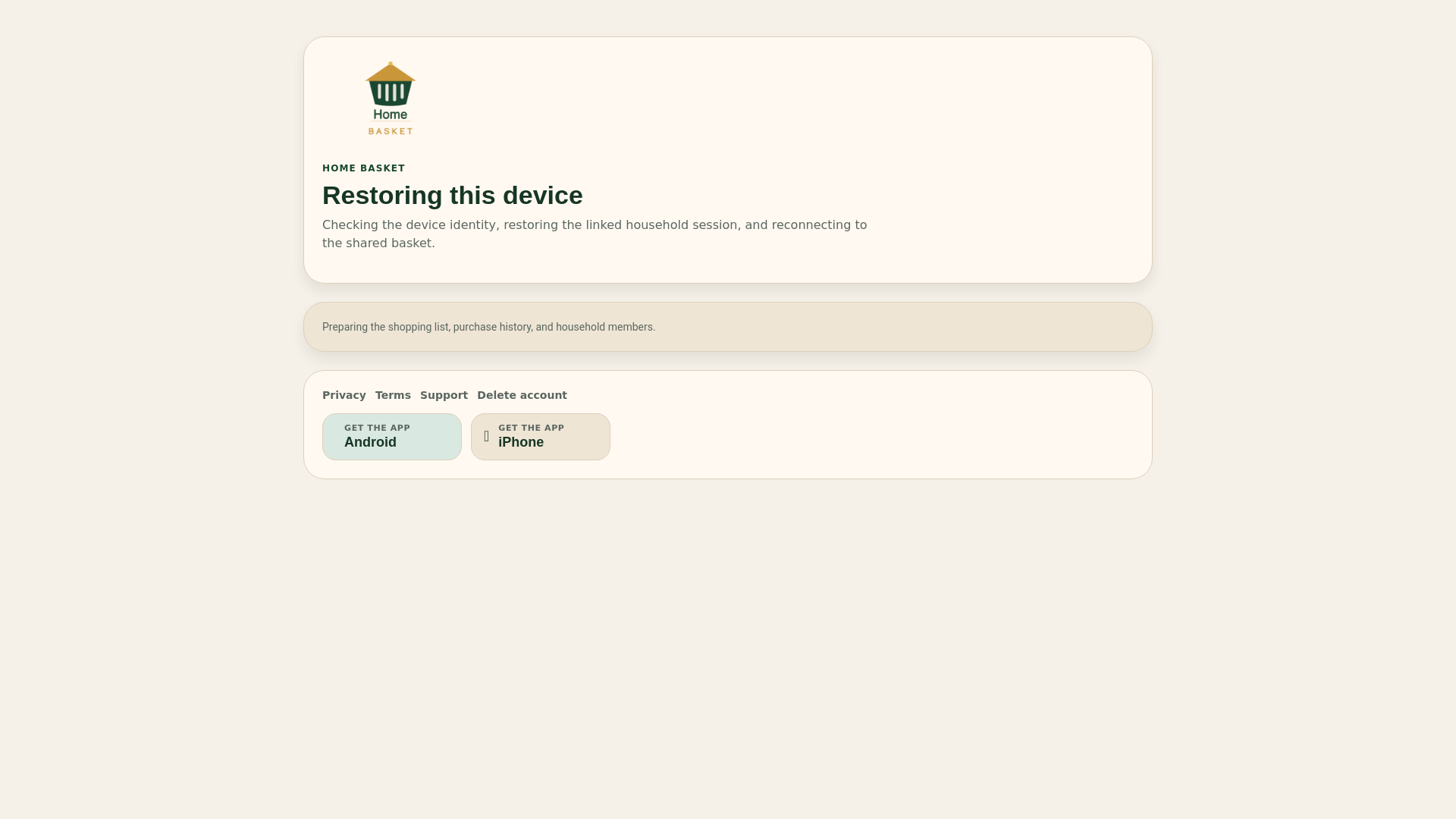 website screenshot of https://homebasketapp.com
