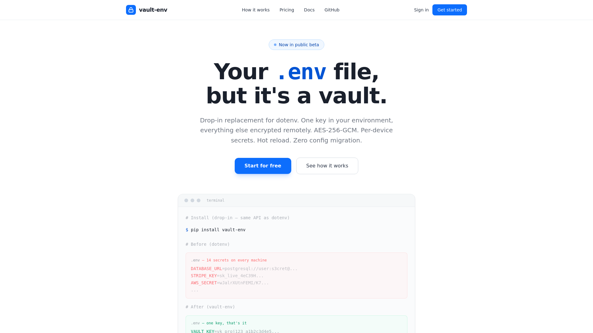 website screenshot of https://vaultdotenv-website.pages.dev/