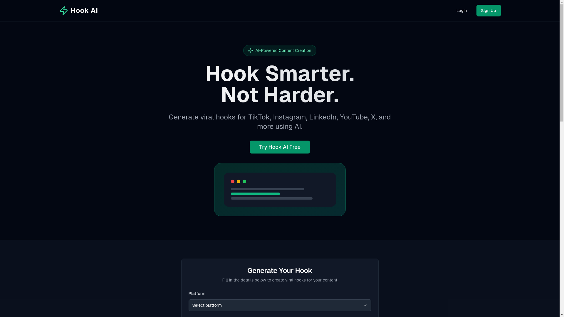 website screenshot of https://hookai.in/