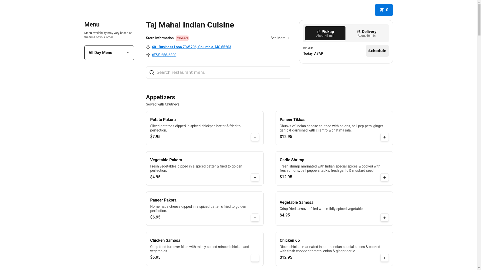 website screenshot of https://tajmahalindiancuisinetogo.com/