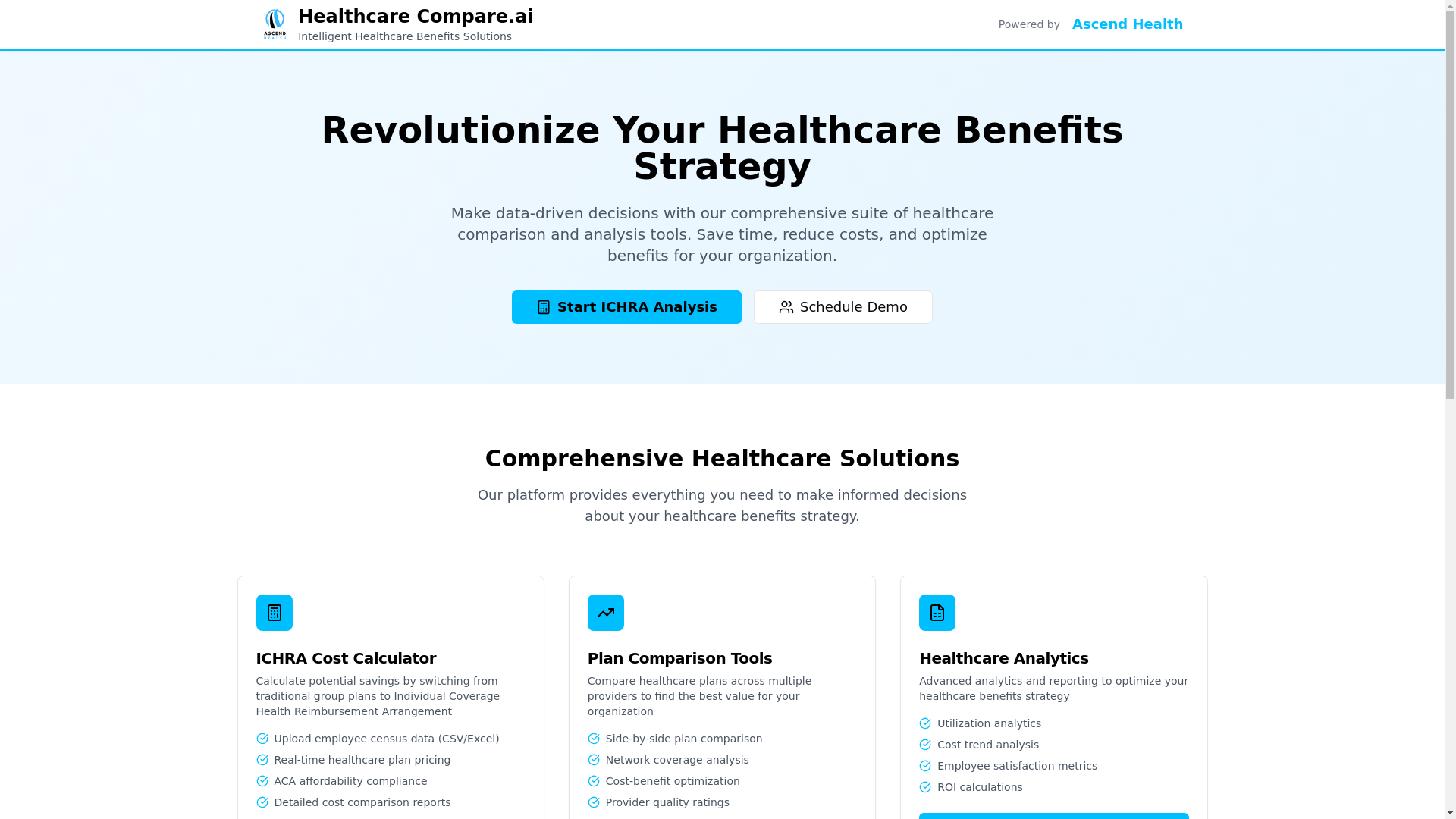 website screenshot of https://comparehealthcare.ai/
