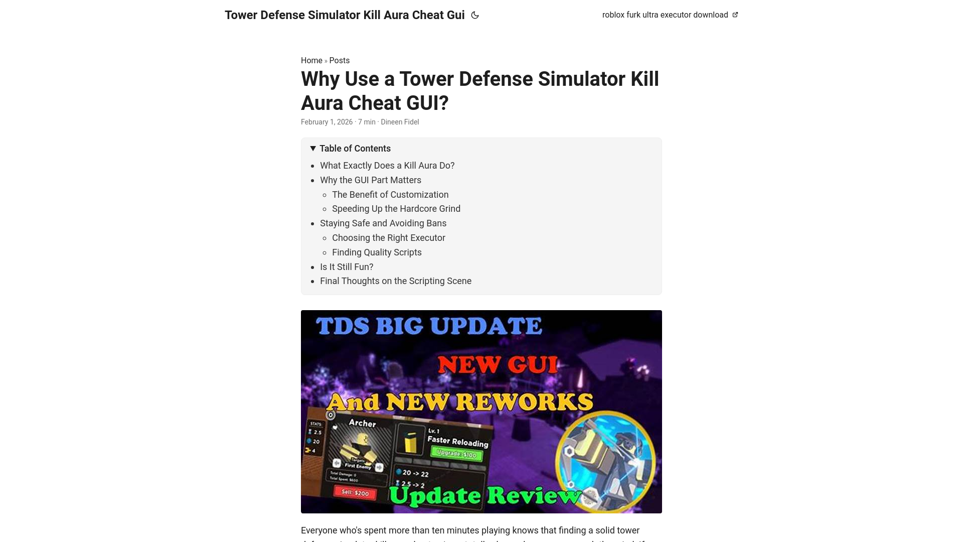 website screenshot of https://tower-defense-simulator-kill-aura-cheat-gui.pages.dev/