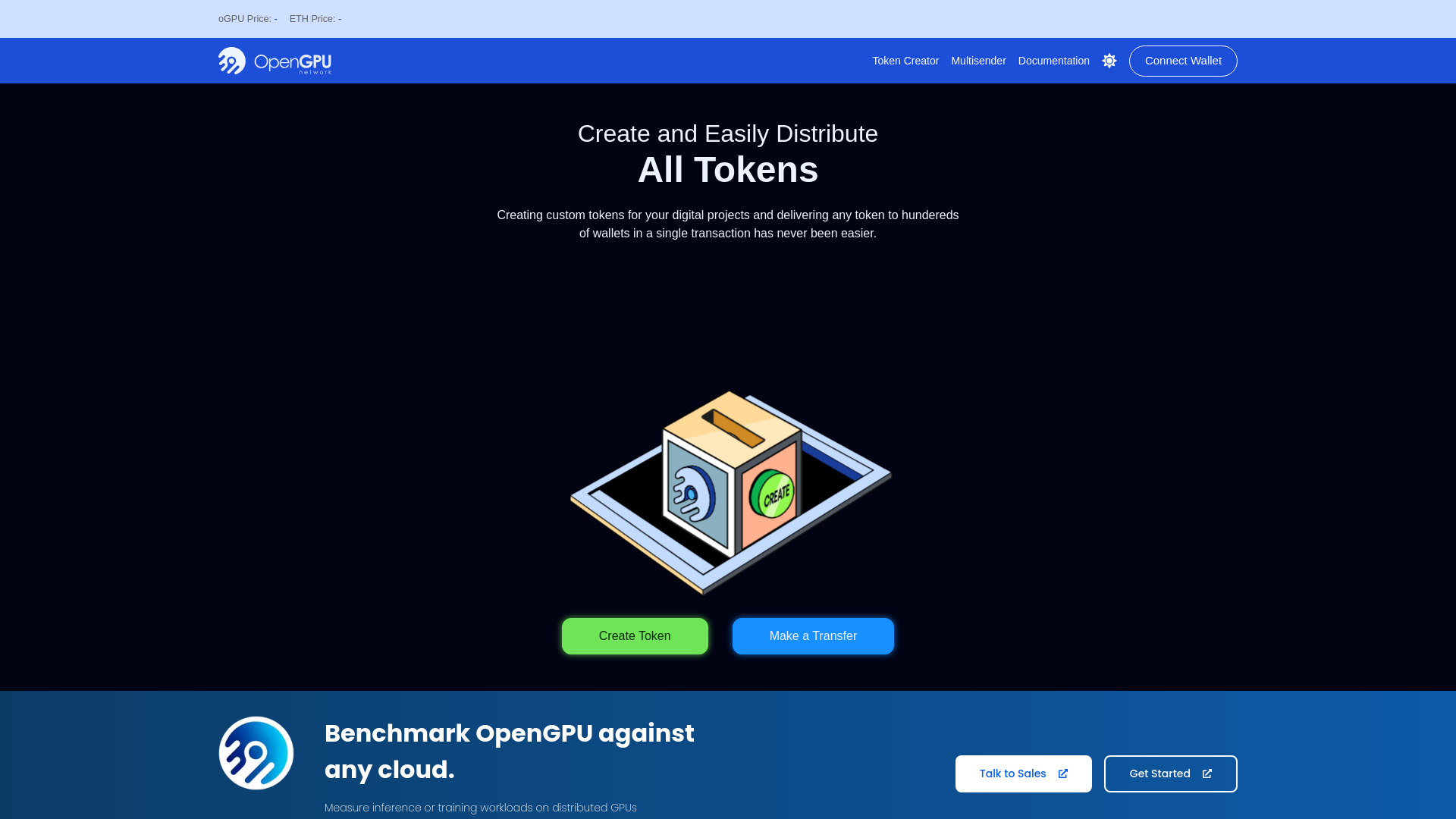 website screenshot of https://opengpu-tokenminter.pages.dev/