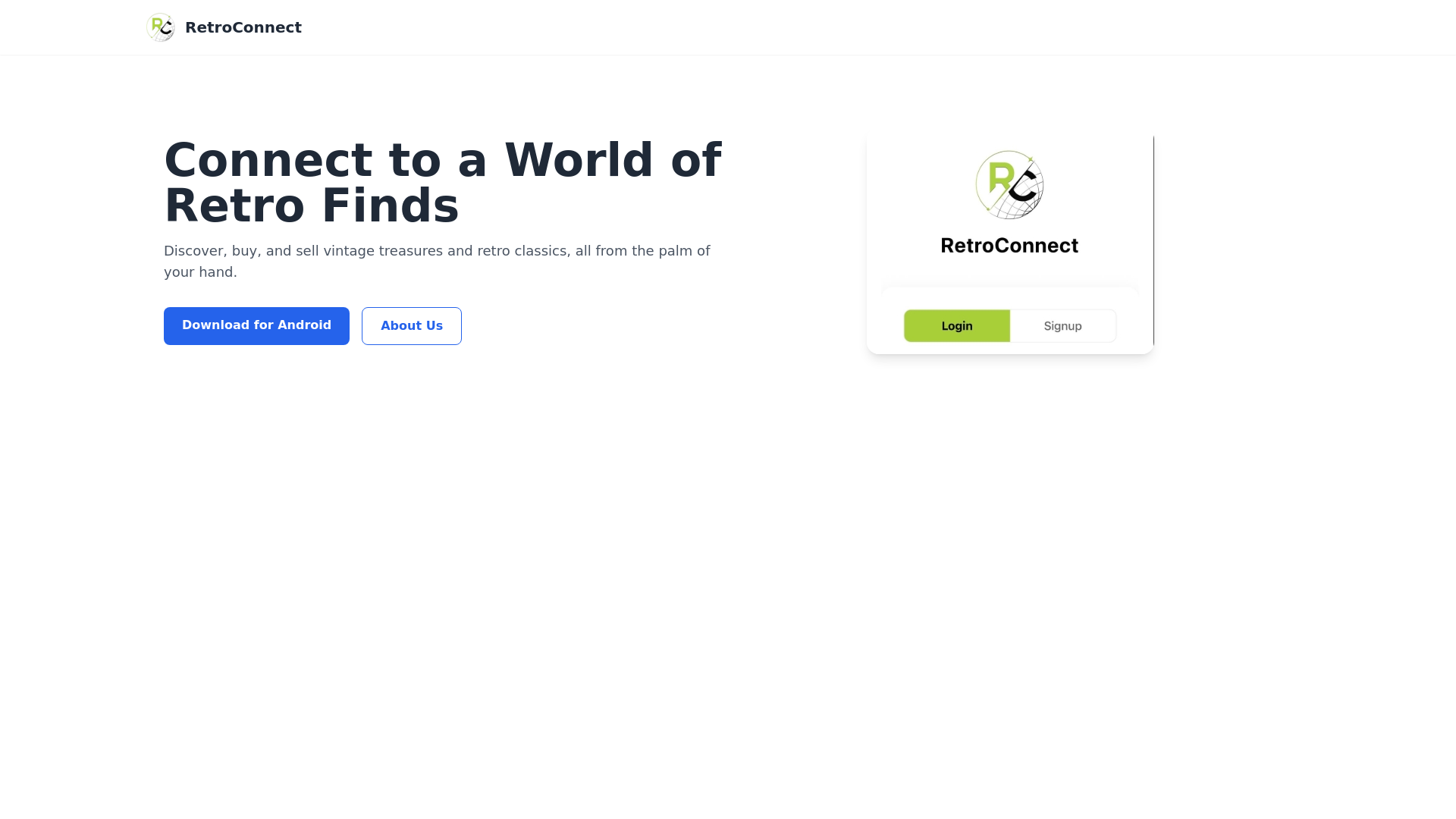 website screenshot of https://retroconnect.app/