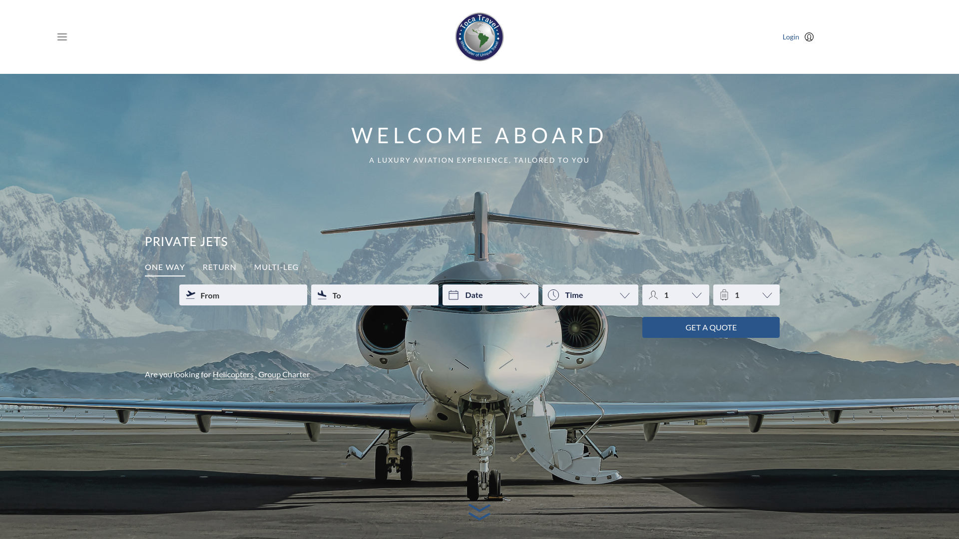 website screenshot of https://tocatravel-privateaviation.com
